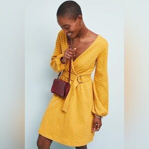Maeve Anthropologie Malta yellow dress size small white polka dots Missing belt